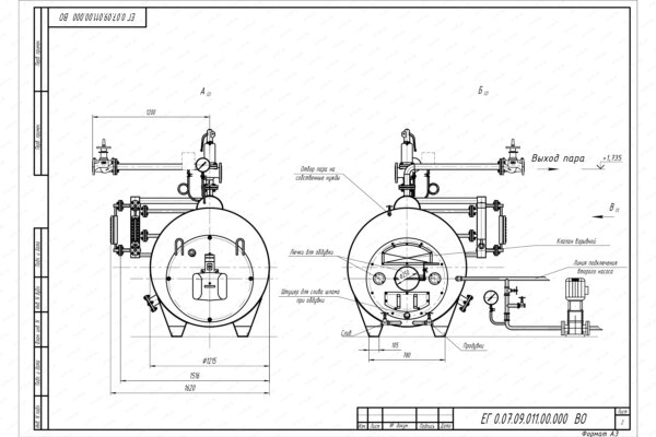 Чертеж парового котла 700 кг 170 С на газе